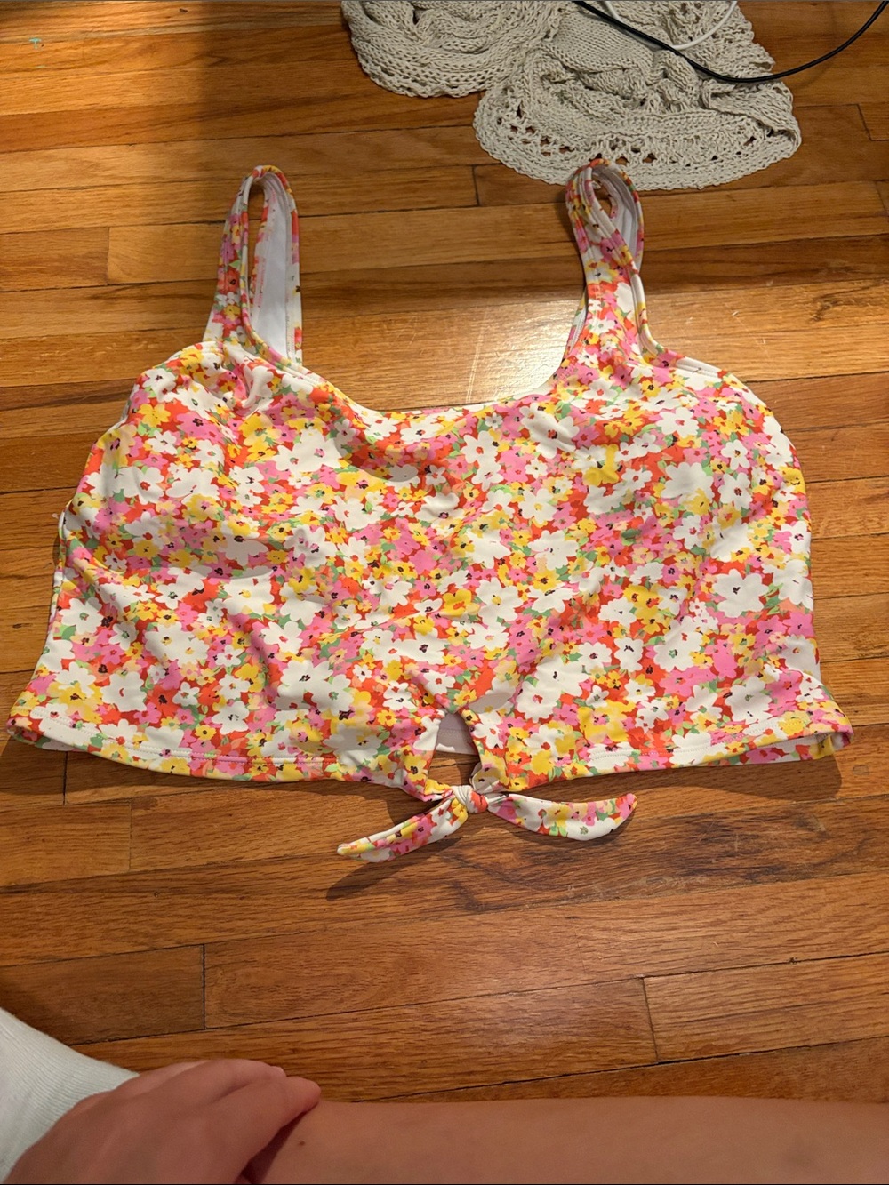 Ninety-nine flower swim top with tie front